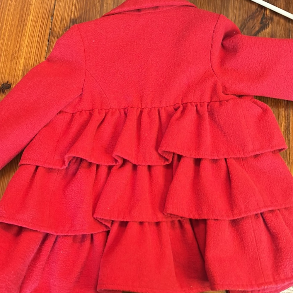 Little girls Red wool Ruffle coat - Picture 6 of 8